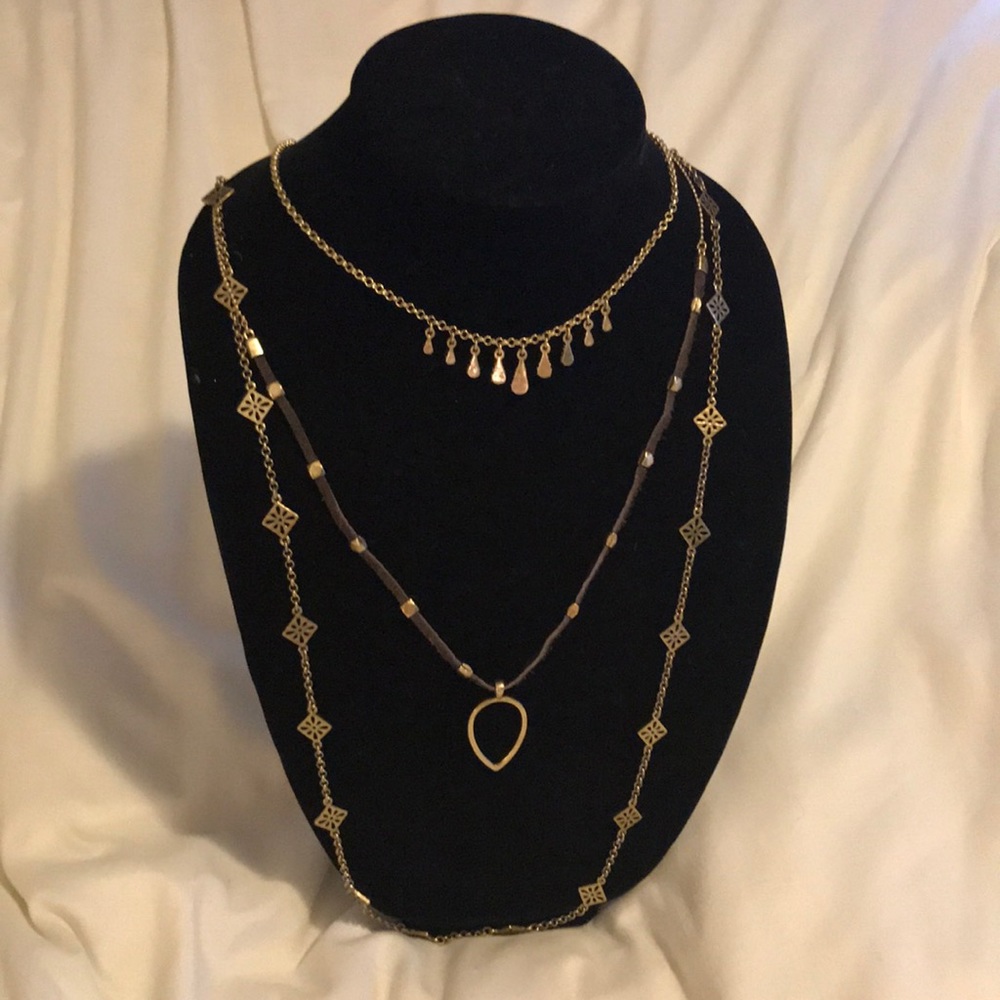 Lucky Brand Leather and Gold Layered Necklace